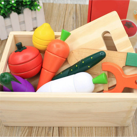 Montessori Wooden Cut Fruits & Vegetables – Simulation Kitchen Play Set