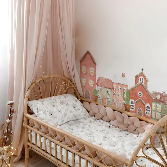 Watercolour Village Fabric Wall Murals