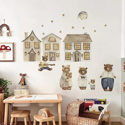 Boho Fabric Mushroom House & Fox Woodland Animals Wall Decals