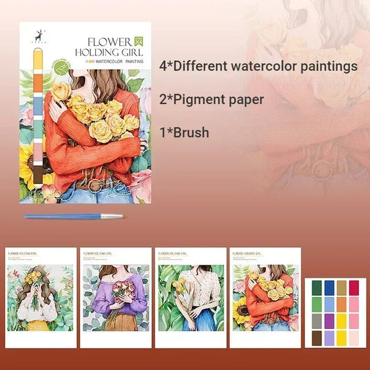 Portable Watercolour Painting Book – 4 Reusable Sheets with Brush for Kids