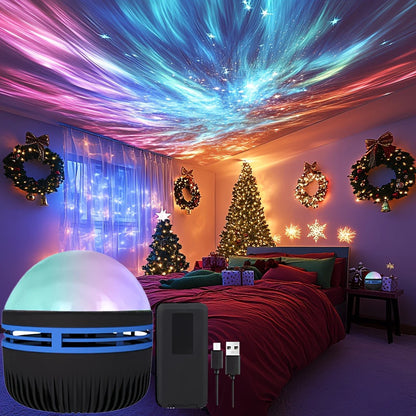 1pc LED Northern Lights Projection Lamp,Aurora Borealis Effect,Remote Control,USB Powered,Color-Changing Light,For Bedroom Decor