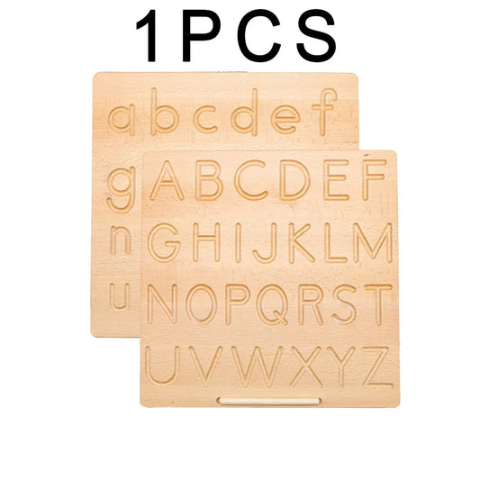 Wooden Alphabet, Numbers and Shapes Tracing Practice Boards