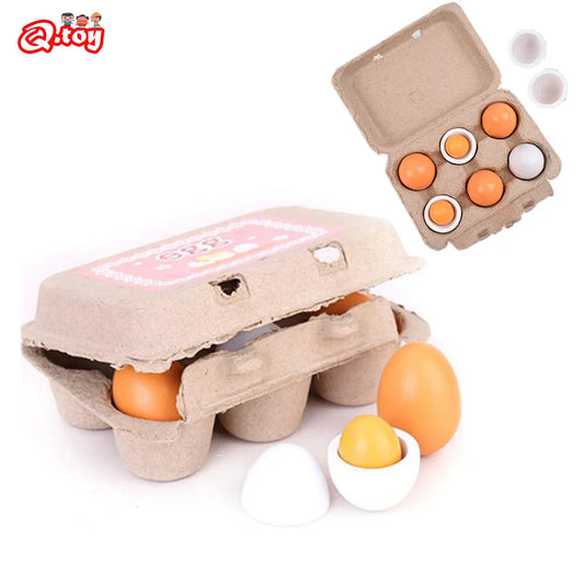 6pcs Wooden Play Eggs – Pretend Food Toy Set