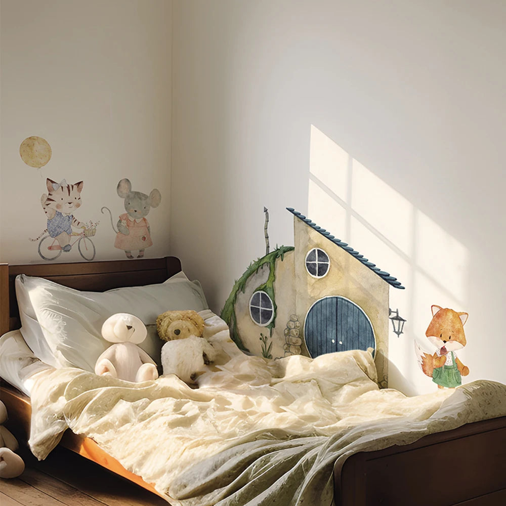 Boho Fabric Cat, Animal & House Design Wall Decals