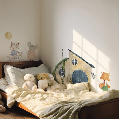 Boho Fabric Cat, Animal & House Design Wall Decals