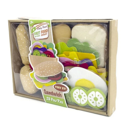 28-pcs Felt Burger & Sandwich Play Food Set