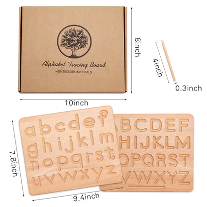 Wooden Alphabet, Numbers and Shapes Tracing Practice Boards