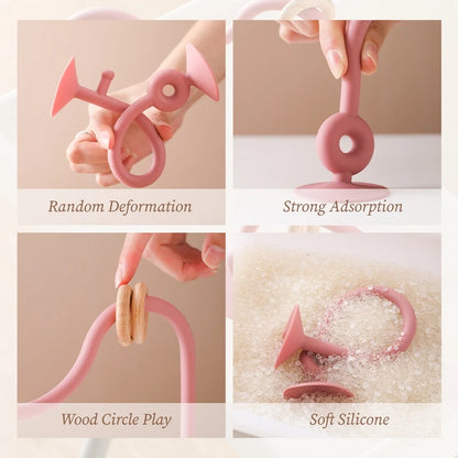 Montessori Silicone & Wooden Baby Teether – Safe & Educational Teething Toy