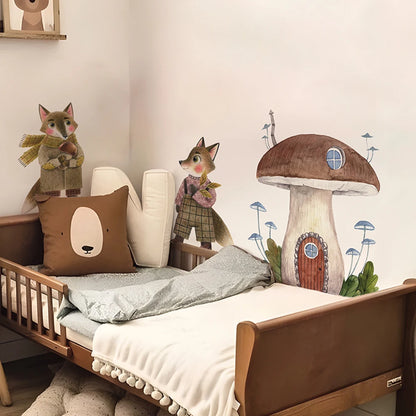 Boho Fabric Mushroom House & Woodland Animals Wall Decals