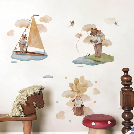 Boho Fabric Wall Decals – Cartoon Mouse & Woodland Animals