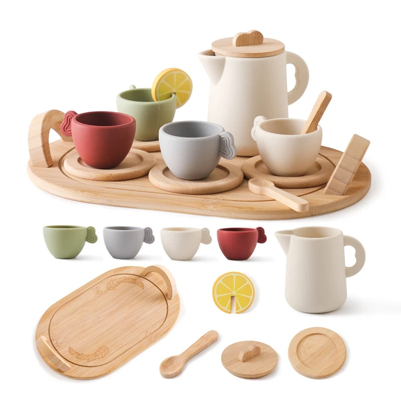 Montessori Wooden & BPA-Free Silicone Pretend Play Teapot Set