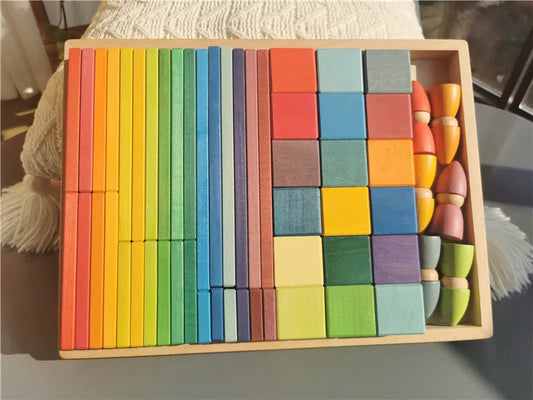 Large Wooden Building Stacking Cube & Block Sets, 56 pcs