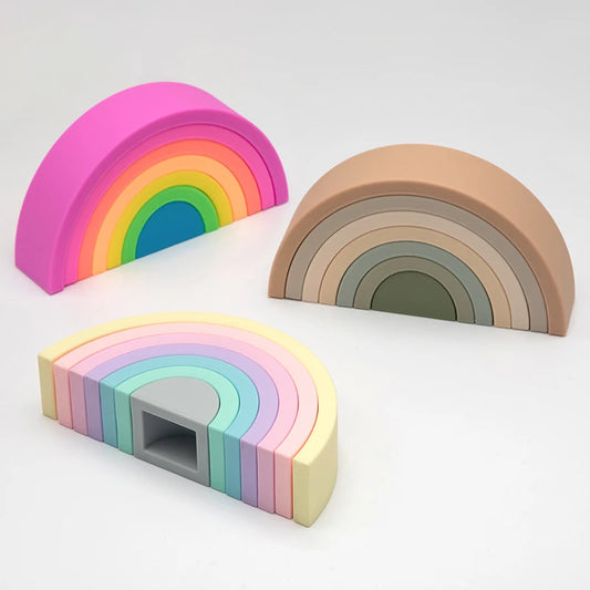 Montessori Silicone Stacking Blocks Sets - Rainbow
