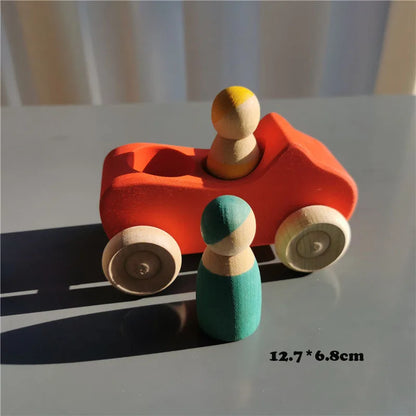 Wooden Rainbow Stacking Toy Sets – Basswood Bridge, Cars, Trucks & Forest Trees