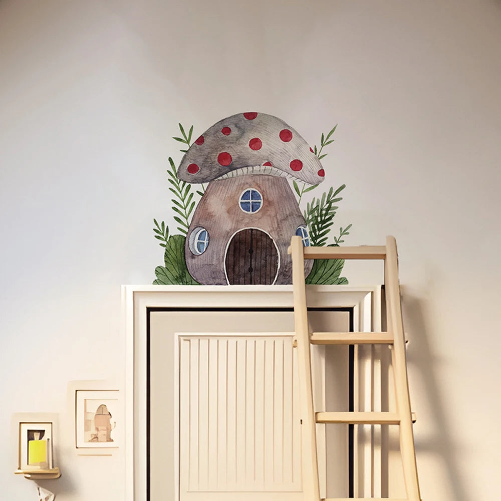 Boho Cartoon Mushroom House Fabric Wall Decal