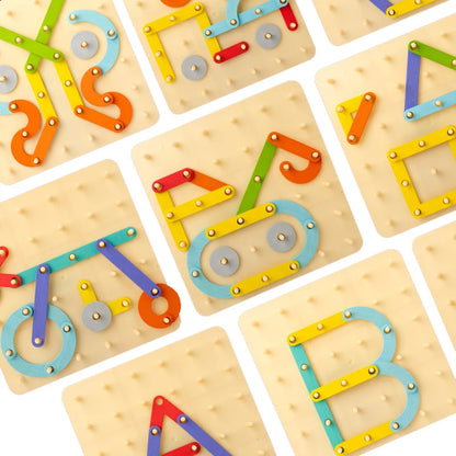 Wooden Geometric Peg Board Set