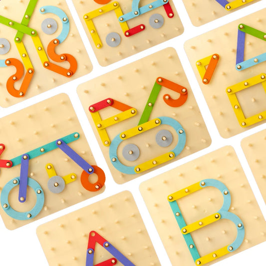 Wooden Geometric Peg Board Set