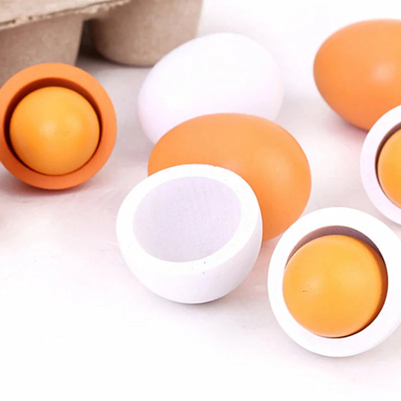 6pcs Wooden Play Eggs – Pretend Food Toy Set