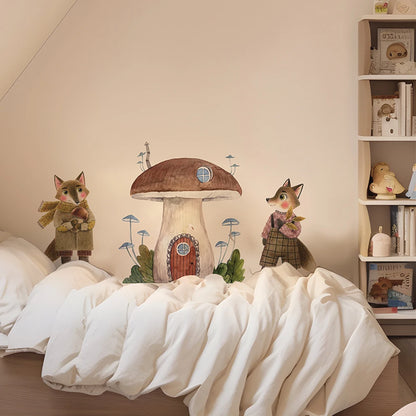 Boho Fabric Mushroom House & Woodland Animals Wall Decals