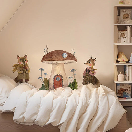 Boho Fabric Mushroom House & Woodland Animals Wall Decals