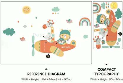 Cartoon Airplane Cute Animals Wall Stickers