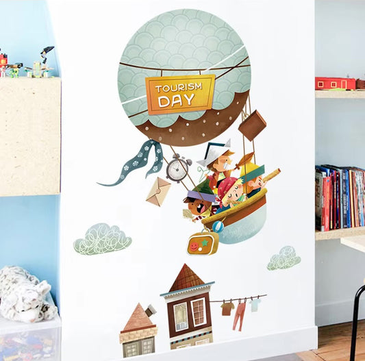 Cartoon Animals Hot Air Balloon Wall Stickers