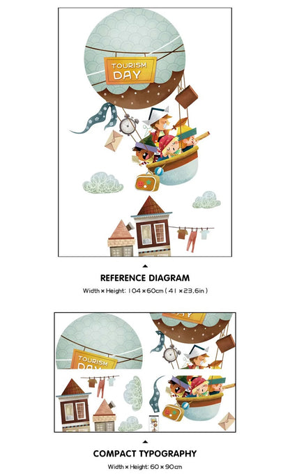 Cartoon Animals Hot Air Balloon Wall Stickers