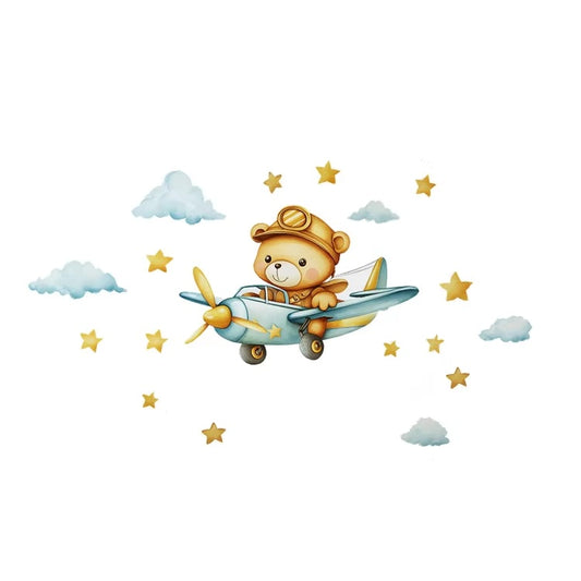 Cartoon Bear Airplane Wall Sticker