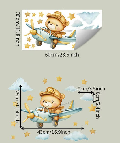 Cartoon Bear Airplane Wall Sticker