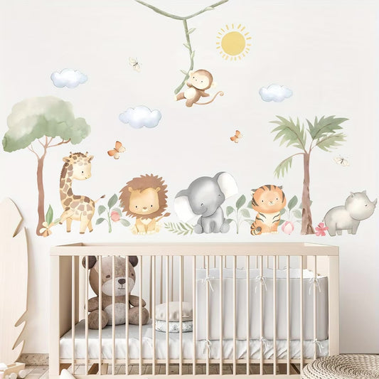Cartoon Safari Animals and Trees Wall Sticker