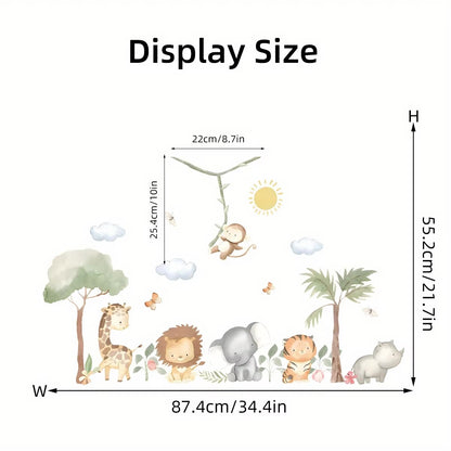 Cartoon Safari Animals and Trees Wall Sticker