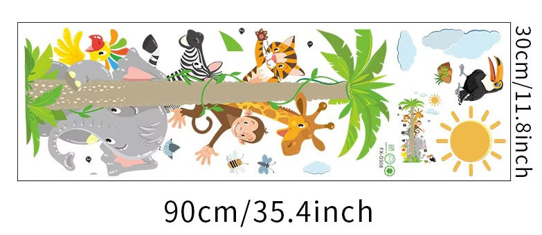 Cartoon Leaf Tree with Animals, Sun and Clouds