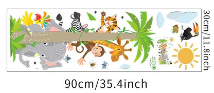Cartoon Leaf Tree with Animals, Sun and Clouds
