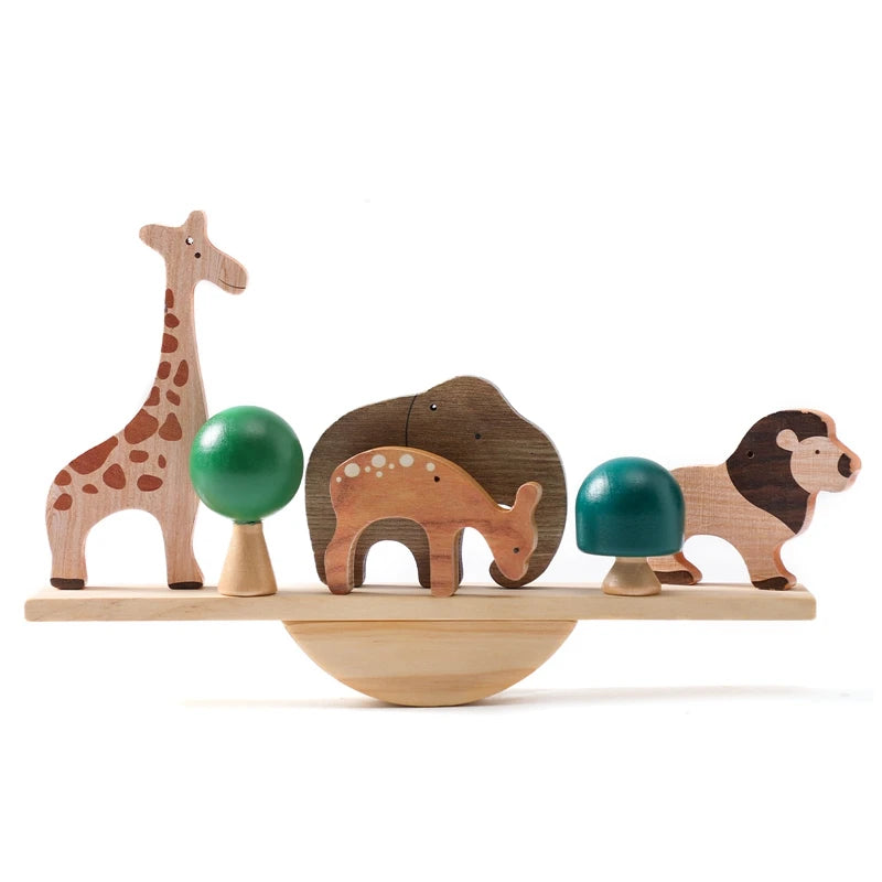 Sensory Seesaw Stacking Toy – Wooden Forest Animals and Dinosaurs Blocks Sets