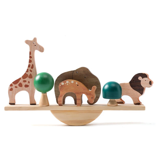 Sensory Seesaw Stacking Toy – Wooden Forest Animals and Dinosaurs Blocks Sets