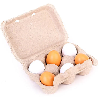 6pcs Wooden Play Eggs – Pretend Food Toy Set