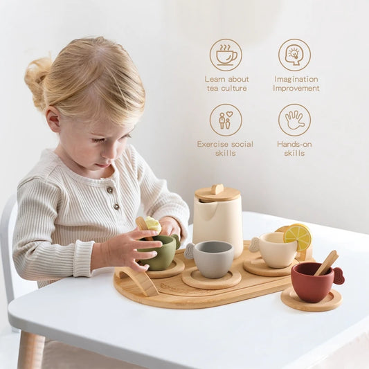 Montessori Wooden & BPA-Free Silicone Pretend Play Teapot Set