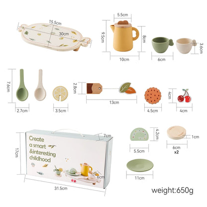 Montessori Wooden & BPA-Free Silicone Pretend Play Teapot Set
