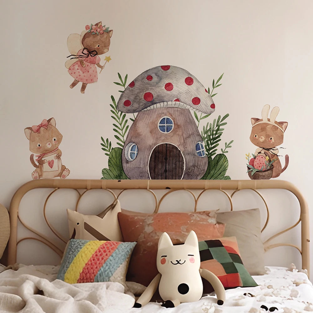 Boho Cartoon Mushroom House Fabric Wall Decal