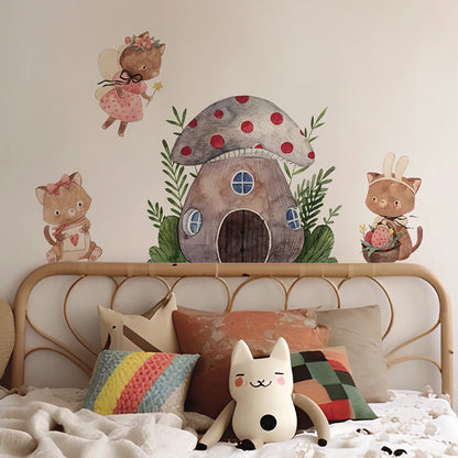 Boho Cartoon Mushroom House Fabric Wall Decal