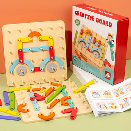 Wooden Geometric Peg Board Set