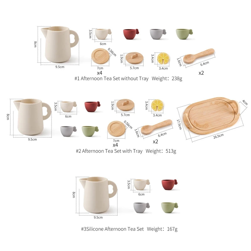 Montessori Wooden & BPA-Free Silicone Pretend Play Teapot Set
