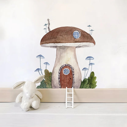 Boho Fabric Mushroom House & Woodland Animals Wall Decals