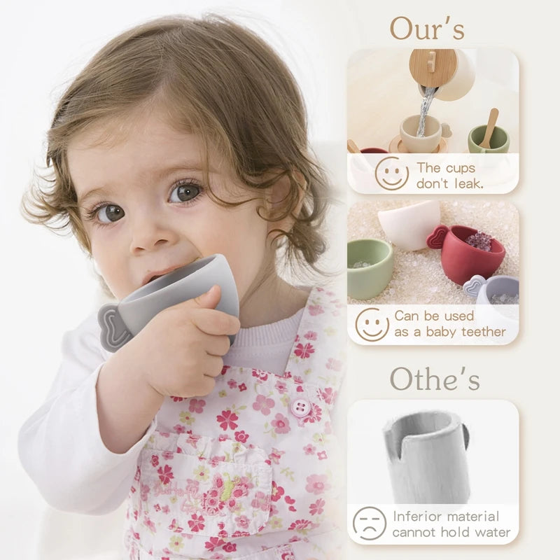 Montessori Wooden & BPA-Free Silicone Pretend Play Teapot Set