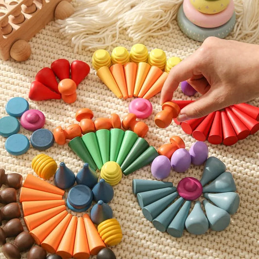 Kids Wooden Montessori Loose Parts for Open-ended Play - Nordic Waldorf-Style