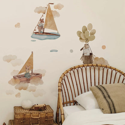 Boho Fabric Wall Decals – Cartoon Mouse & Woodland Animals