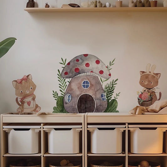 Boho Cartoon Mushroom House Fabric Wall Decal