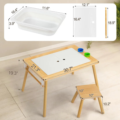 Multifunctional Wooden Sensory Table for Kids with Stool & Storage Bins
