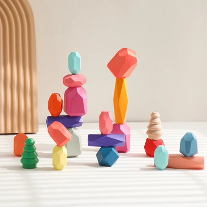 48-Piece Wooden Rainbow Stacking Stones