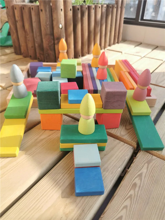Large Wooden Building Stacking Cube & Block Sets, 56 pcs